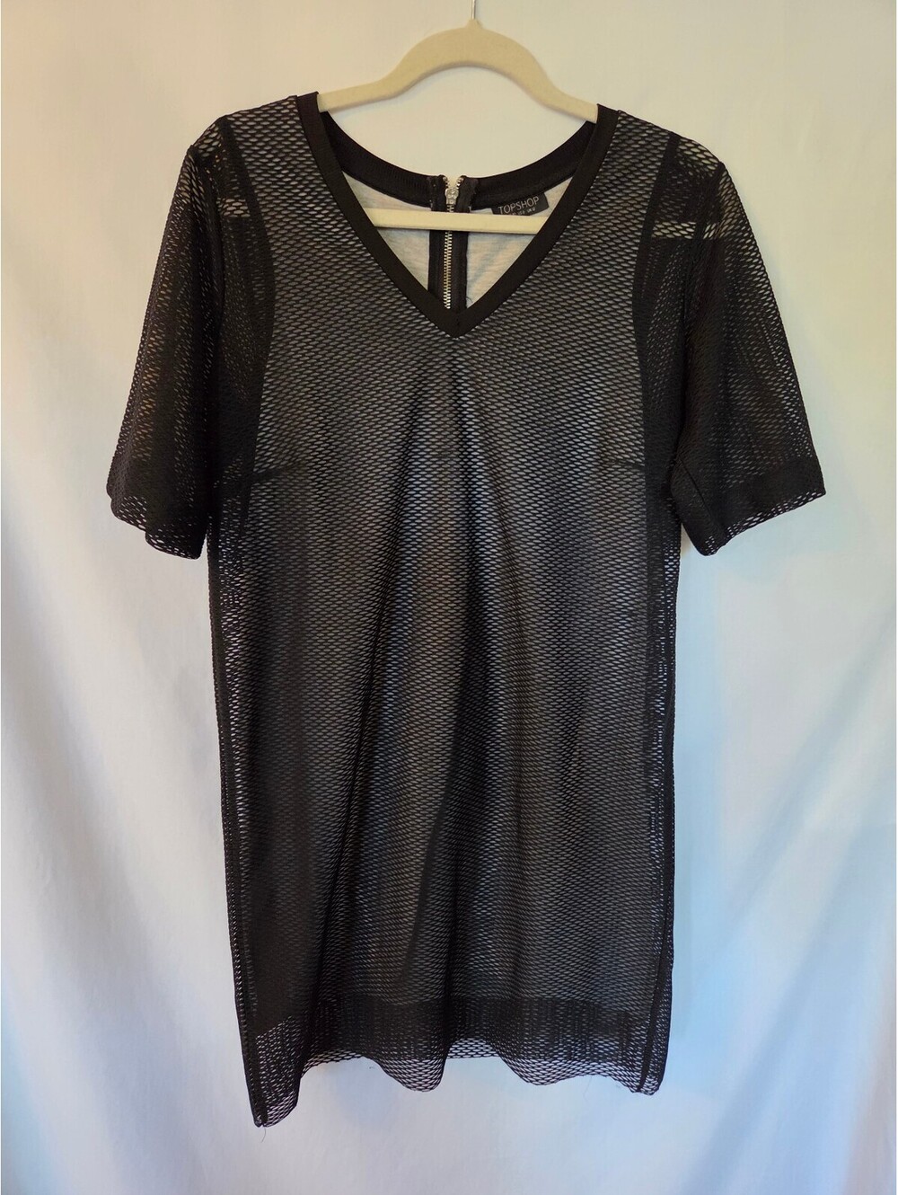 Topshop Black Fishnet Mesh Mini Dress US 8 Sheer Goth Grunge Y2K Style